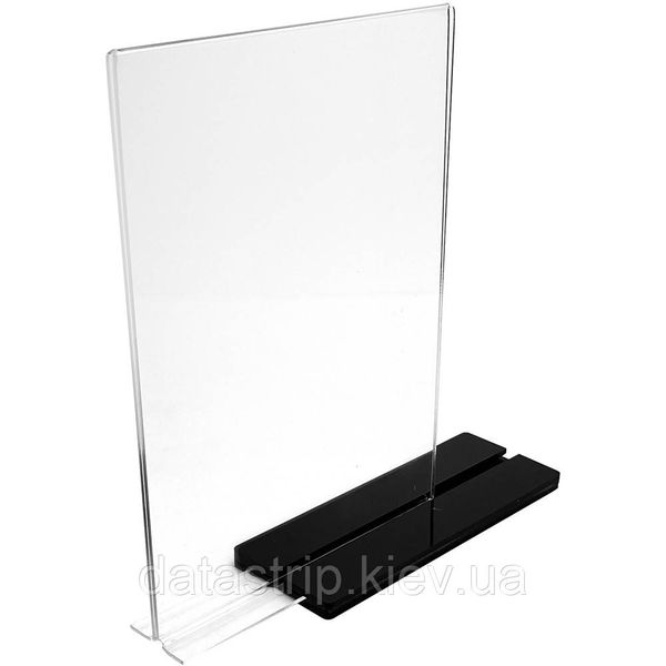 Менюхолдер формат А5 вертикальный, прозрачный, черная подставка 1221-black фото